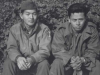 Stanley Hamamura and Toshimi Sodetani in Beausoleil, France, 1944. [Courtesy of Fumie Hamamura]