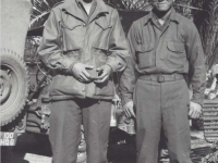 Stanley Hamamura and Yoshio Ogomori in France, 1944. [Courtesy of Fumie Hamamura]