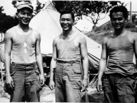 Stanley Hamamura, Sakurada, and Anzai at Camp McCoy, 1942 [Courtesy of Fumie Hamamura]