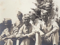 Kunio Fujimoto, Jiro Matsu, Hisashi Komori, Charlie Nakata, Stanley Hamamura, and Taro Nishitani on July 4th, in La Crouse, Wisconsin. [Courtesy of Fumie Hamamura]