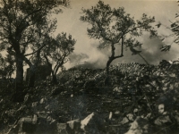 Cassino - Monte Cassino Abbey. Bombardment by Flying Fortress. (Courtesy of Joyce Walters)