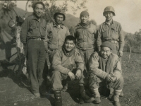 Alife, Italy. Radio Section. Back row - Ed Saito, Kuriyama, Howard Yamamoto, Stan Hamamura. Front row - Topsy Oda, J. Horikoshi. (Courtesy of Joyce Walters)