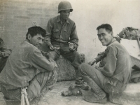 Break thru before Rome. June 1, 1944, Nakatsui, Kimura, me. (Courtesy of Joyce Walters)