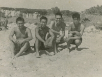 Piombino, Italy '44.  1. Horikoshi (James' brother); 2. Wire section G.I.; 3. S. Kimura; me. (Courtesy of Joyce Walters)