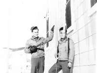 Roy Honbo and Edward Ide play with icicles at Camp McCoy, Wisconsin, winter 1943 [Courtesy of Edward Ikuma]