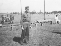 Taken at Whitehall Wisc. Major James Lovell our coach. [Courtesy of Leslie Taniyama]