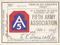 Fifth Army Association Card [Courtesy of Paul K. Kadowaki]