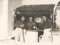 Captain Kometani and Sakae Takahashi have a drink in Italy. [Courtesy of Dorothy Kometani]
