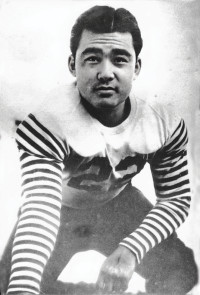Captain "Benny" Hisanaga - picture taken from Street and Smith Preseason Collegiate Magazine as a possible Small-College All- American. [Courtesy of Bruce Hisanaga]