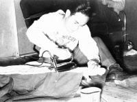 Sonsei Nakamura ironing in his Bunk at Camp McCoy [Courtesy of Sonsei Nakamura]