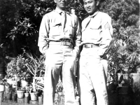 Albert Oki and Tokuji Ono in front of a home in Wisconsin  [Courtesy of Leslie Taniyama]