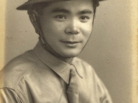 Richard Miyashiro with helmet. (Courtesy of Gloria Miyashiro)