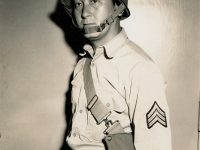 Sgt. Shimogaki with helmet. (Courtesy of Alvin Shimogaki)