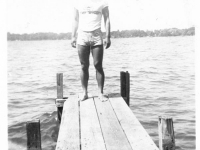 William Takaezu on a dock in Ship Island, Mississippi. [Courtesy of Mrs. William Takaezu]