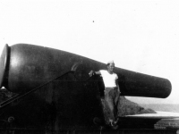 Patrick Tokushima and cannon on Ship Island, Mississippi. [Courtesy of Mrs. William Takaezu]