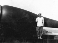 Tokuji Ono with cannon on Ship Island, Mississippi. [Courtesy of Mrs. William Takaezu]