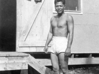 William Takaezu ready to go swimming on Cat Island, Mississippi. [Courtesy of Mrs. William Takaezu]