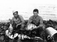 Masao Hatanaka and Yukio Yokota with day’s catch from Cat Island, Mississippi. [Courtesy of Mrs. William Takaezu]