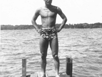Sajiro Higa swimming at Cat Island, Mississippi. [Courtesy of Mrs. William Takaezu]