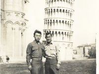 (L-R) Bill Higashiyama (Ogden, Utah) and Takashi Manago in Pisa, Italy (April 7, 1946). [Courtesy of Dr. Takashi Manago]