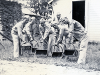 Wisconsin. Kunio Fujimoto is on far left, and Thomas Taro Higa is second from the right. (1942) [Courtesy of: Thomas Taro Higa Family Collection]