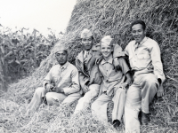 Wisconsin. Thomas Taro Higa is on far left, and Yozo Yamamoto is on far right. (1942) [Courtesy of: Thomas Taro Higa Family Collection]
