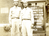 Shintoku Ishimine (left) and Thomas Taro Higa (right) in 1942.  [Courtesy of: Thomas Taro Higa Family  Collection]