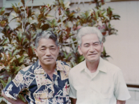 Thomas Taro Higa (left) and Ishimine (right) in 1974. [Courtesy of: Thomas Taro Higa Family Collection]