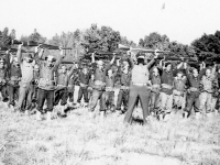 3rd Platoon, Co. E, 100th Inf. Bn., at Camp McCoy, Wisconsin (1942) [Courtesy of: Thomas Taro Higa Family Collection]