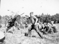 3rd Platoon, Co. E, 100th Inf. Bn., at Camp McCoy, Wisconsin (1942) [Courtesy of: Thomas Taro Higa Family Collection]