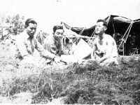 H. Yonashiro, S. Ishizuka, and K. Yamashita  at Camp McCoy, Wisconsin (Courtesy of Alvin Tsukayama)