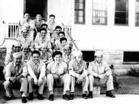 Soldier's at Hunter's Cabin, Wisconsin. Inscription: All the soldiers present at Hunters Cabin