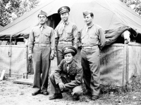 M. Kondo, unknown,  Makata, and Jack Matsumoto at Camp  McCoy, Wisconsin  (Courtesy of Alvin Tsukayama)