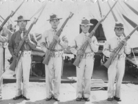 Boom Town, Schofield Barracks, June 30, 1941, Three months of basic training - Port Arms!  [Courtesy of Janice Uchida Sakoda]