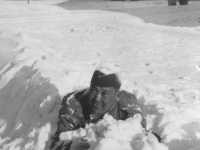 Our first snow day. Thanksgiving Day-1942 Camp McCoy.  [Courtesy of Janice Uchida Sakoda]