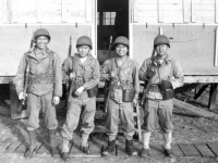 Gary Uchida, Katsuto, Joe, and Shigeru  at Camp McCoy, Wisconsin. [Courtesy of Janice Uchida Sakoda]