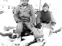 Toyofuku, Kenneth Okamoto at Camp McCoy, Wisconsin, winter 1942. [Courtesy of Janice Uchida Sakoda]