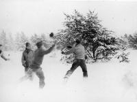 Soldiers play football in the snow at Camp McCoy, Wisconsin [Courtesy of Ukichi Wozumi]