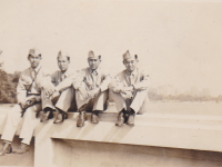Friends from the 100th during mainland training. On far right is Ralph Fukunaga (Co. A) [Courtesy of Barbara Hanai]