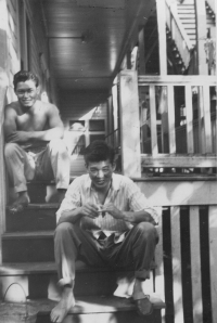 Club 100 at its 1444 Nuuanu Avenue location. Dormitory. Yukitsugu "Blackie" Nishimura (left) and Minoru "Cherry" Kunieda (right). [Courtesy of Ruth Kunishige]