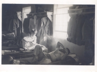 Taketoshi Chigawa and Stanley Teruya spending a Sunday in the barracks at Camp McCoy