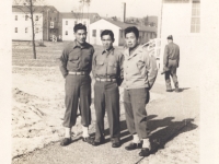 Richard Yamamoto, Hifumi Yamada, and Hank Nakamura at Camp McCoy in October 1942