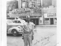 Sam Tomai in Minneapolis on July 11, 1942, across the street from the Orpheum Theatre [Courtesy of Sandy Tomai Erlandson]