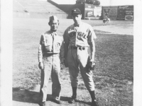 Sam Tomai with Joe Dimaggio at the Yankees/Cardinals game [Courtesy of Sandy Tomai Erlandson]