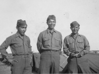 Norman Oda, Kazuto Shimizu, Tom Miyoken.  The three Sarges caught off guard!  Italy, vicinity of Ghedi, May 29, 1945. [Courtesy of Kazuto Shimizu]