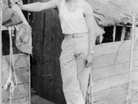 Stanley Teruya in front of his tent at Camp McCoy, Wisconsin (Courtesy of Ethel Teruya)