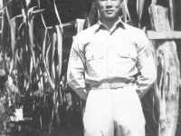 Takeichi Miyashiro poses in front of a corn field in Wisconsin. [Courtesy of Lorraine Miyashiro]