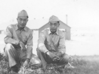 Tom Matsumura and a friend at Camp McCoy, Wisconsin  [Courtesy of Florence Matsumura]