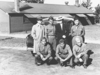 High School Teacher, Miss Emma Roger, visits members of the class of 1937 at Camp Savage, Minnesota. [Courtesy of Florence Matsumura]