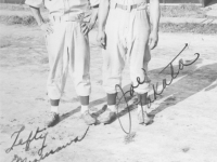 Lefty Mizusawa and Joe Takata in their Aloha uniforms at Camp McCoy, Wisconsin, 1942. [Courtesy of Velma Nakahara]